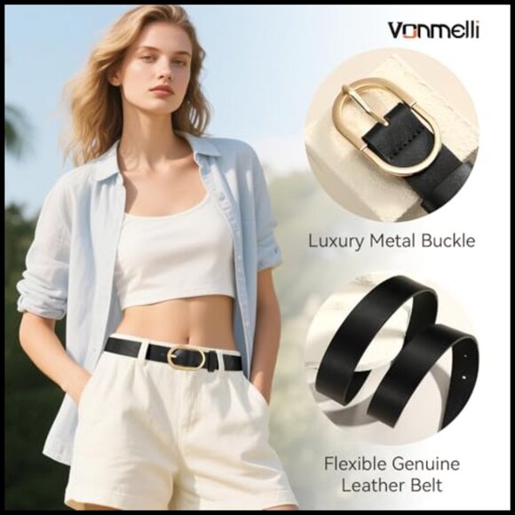 3 Pack Faux Leather Belts with Gold Buckle for Women main image 4